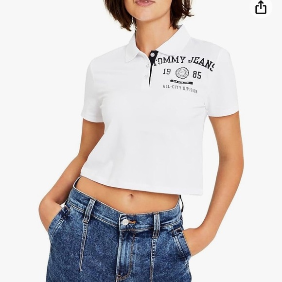 Tommy Jeans Crop Jersey Polo Bright White XL - Picture 1 of 1
